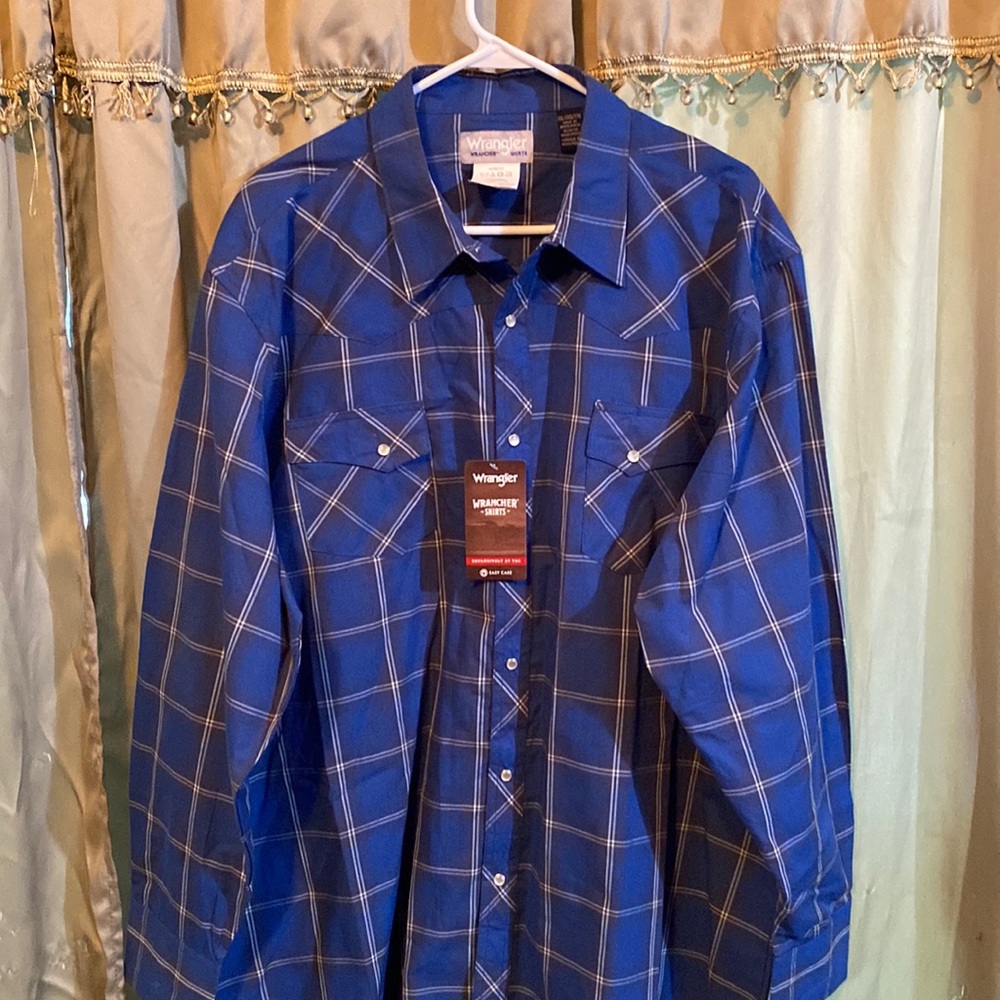 Wrangler Wrancher Shirt Pearl Snap Long Sleeve Plaid Cowboy Rancher Outdoors XXL